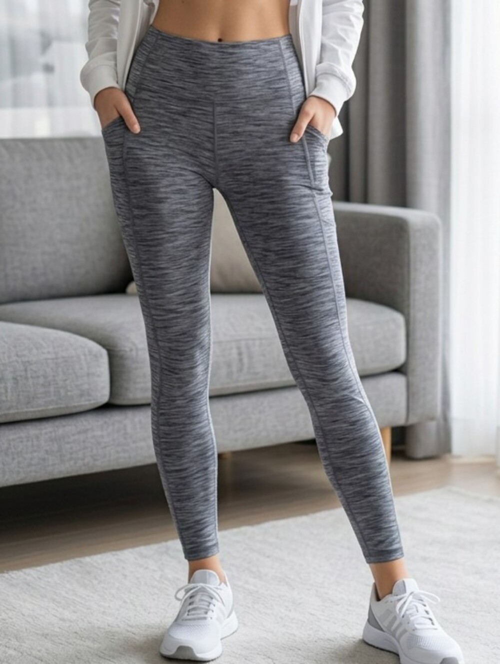 Mondetta Brushed Thermal Leggings S Gray High Rise Pockets Yoga Running Luxury